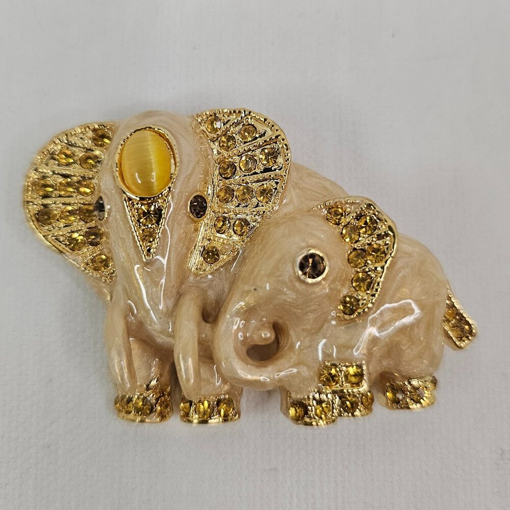 Elephant Gold Tone Brooch Yellow Rhinestone Pendant Unmarked Pin